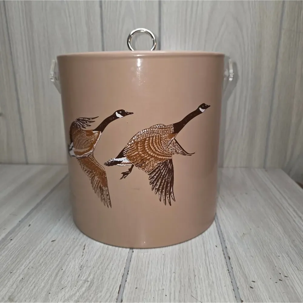 Vtg Canadian Geese Vinyl Ice Bucket Barware MCM Hunting Lodge Man Cave